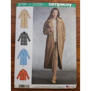 Simplicity 8797 Misses Lined Coat Sewing Pattern XS-XL 4 Lengths Notched Collar